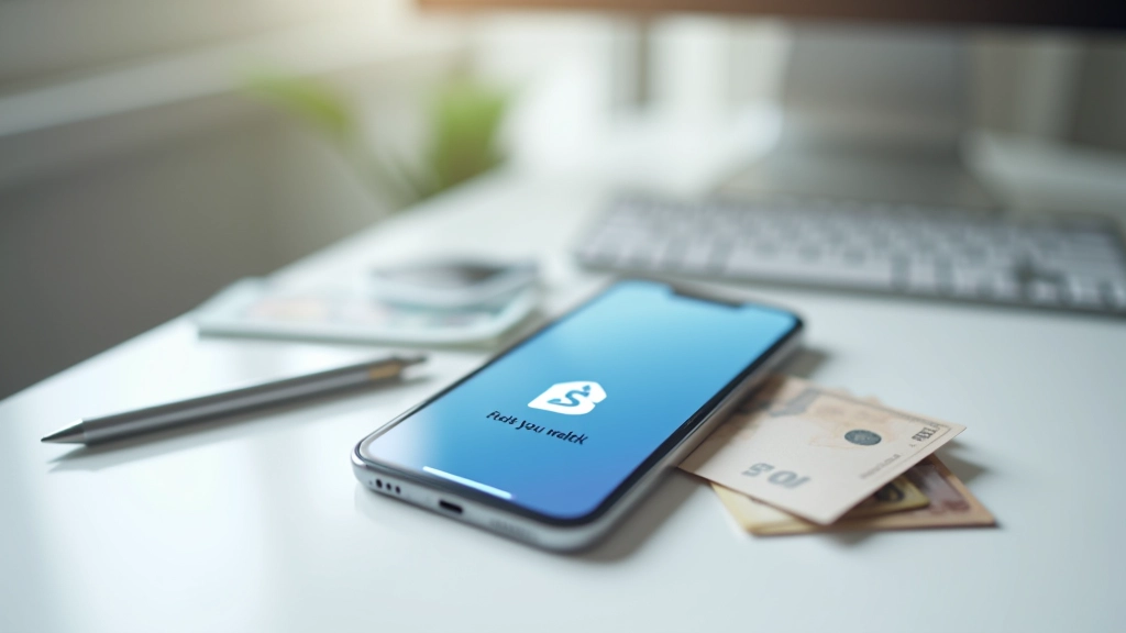 Smartphone mit Banking-App auf dem Tisch neben Geldbörse