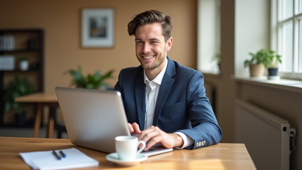 Junger Berufstätiger plant Finanzstrategie am Laptop